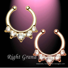 5 Zircons Gold Plated Septum Rings Customized Piercing Jewelry Septum